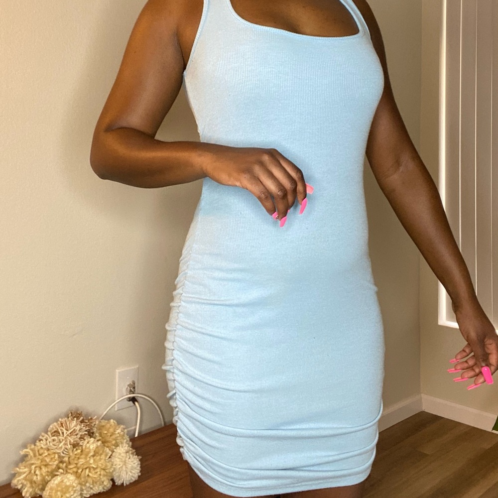 Baby blue ribbed mini dress